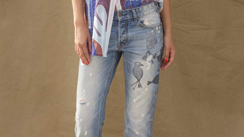 JEANS WITH SILVER BIRDS