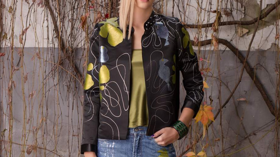 SILK JACKET WITH SILVER BIRDS