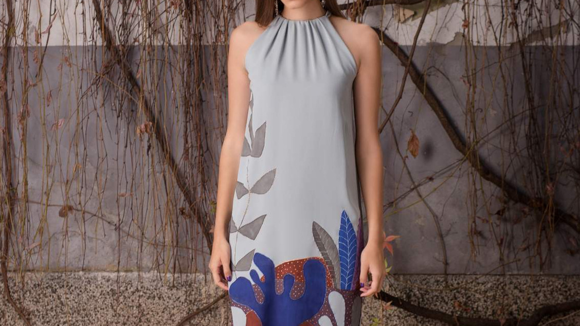 BLUE SILK DRESS