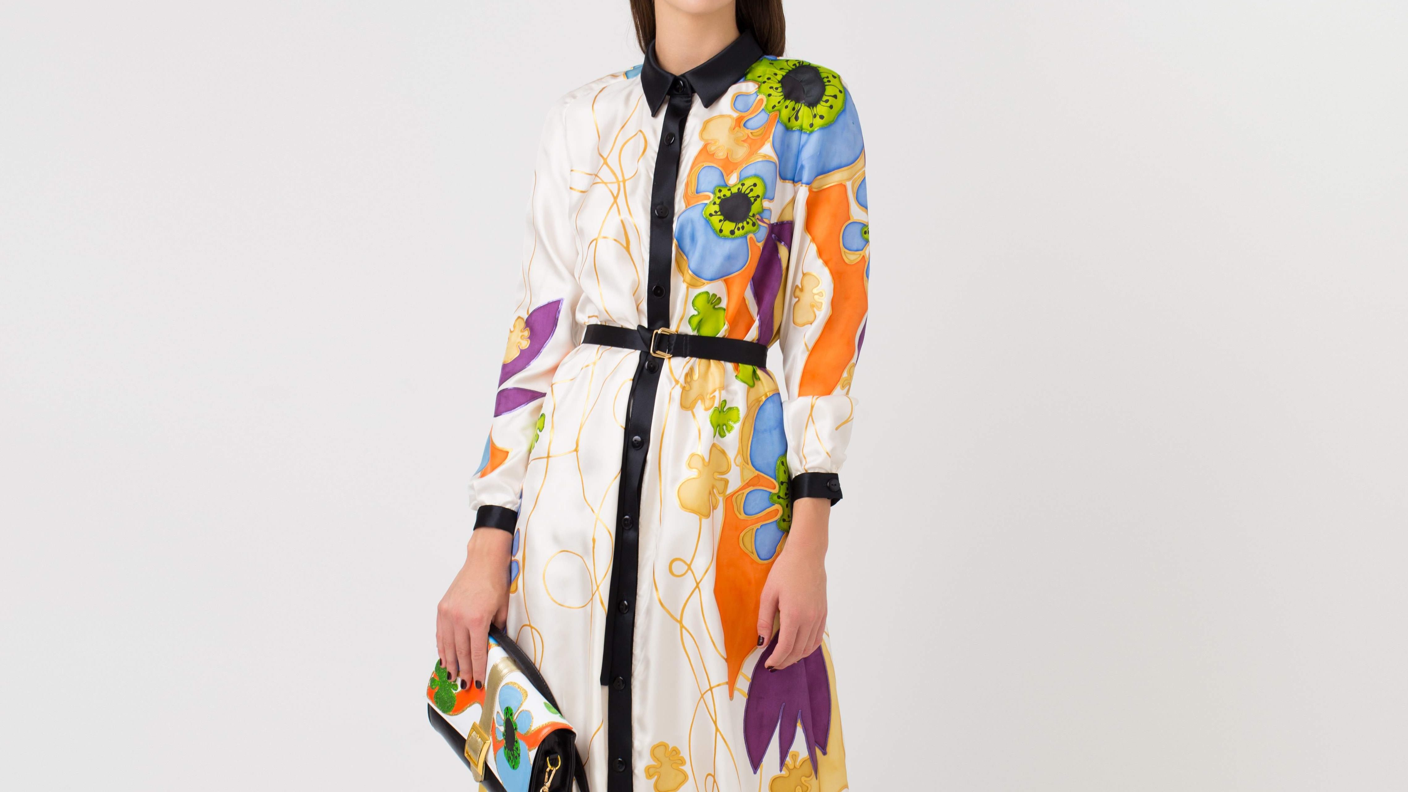 FLORAL SILK SHIRT-DRESS