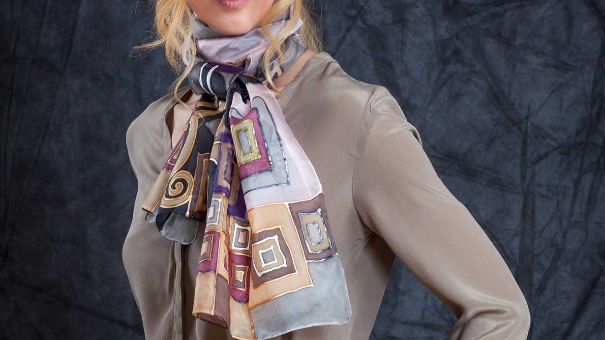 GEOMETRIC SILK SCARF 160 X 45